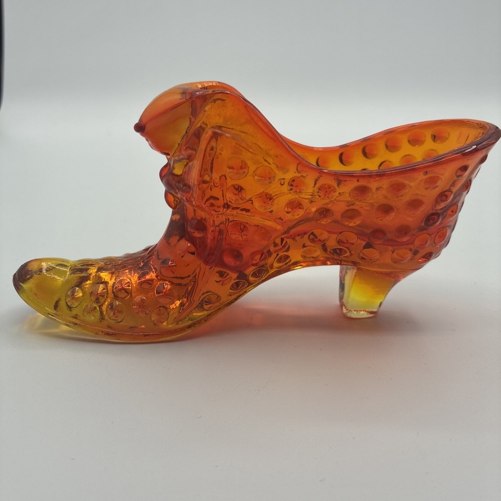Vintage Fenton Hobnail Amberina Cadmium Glass Cat Shoe Slipper GLOWS 6" ~ Nice!